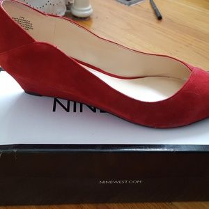 Nine West Edwick Wedge Pump Red Suede Heels